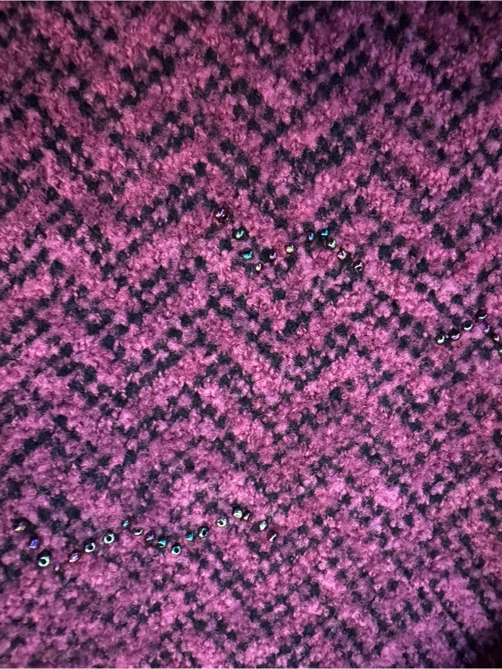 Vintage Icelandic Designs Purple Herringbone Knit Cardigan | Black Velvet Trim - Picture 6 of 11